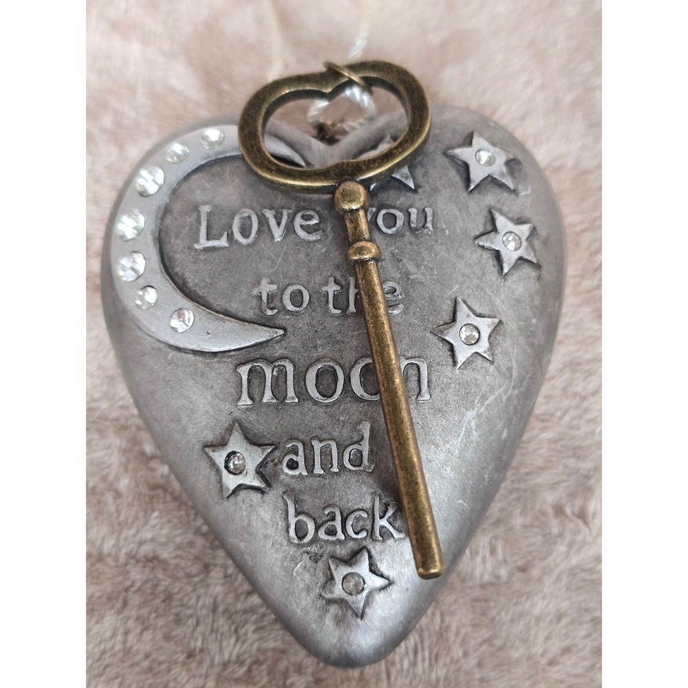 Art Hearts Love You to the Moon and Back Heart Sculpture with Skeleton Key